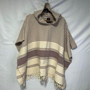 Artisan trading post poncho. 100% cotton. Brand new. Burgundy/cream. Hooded.